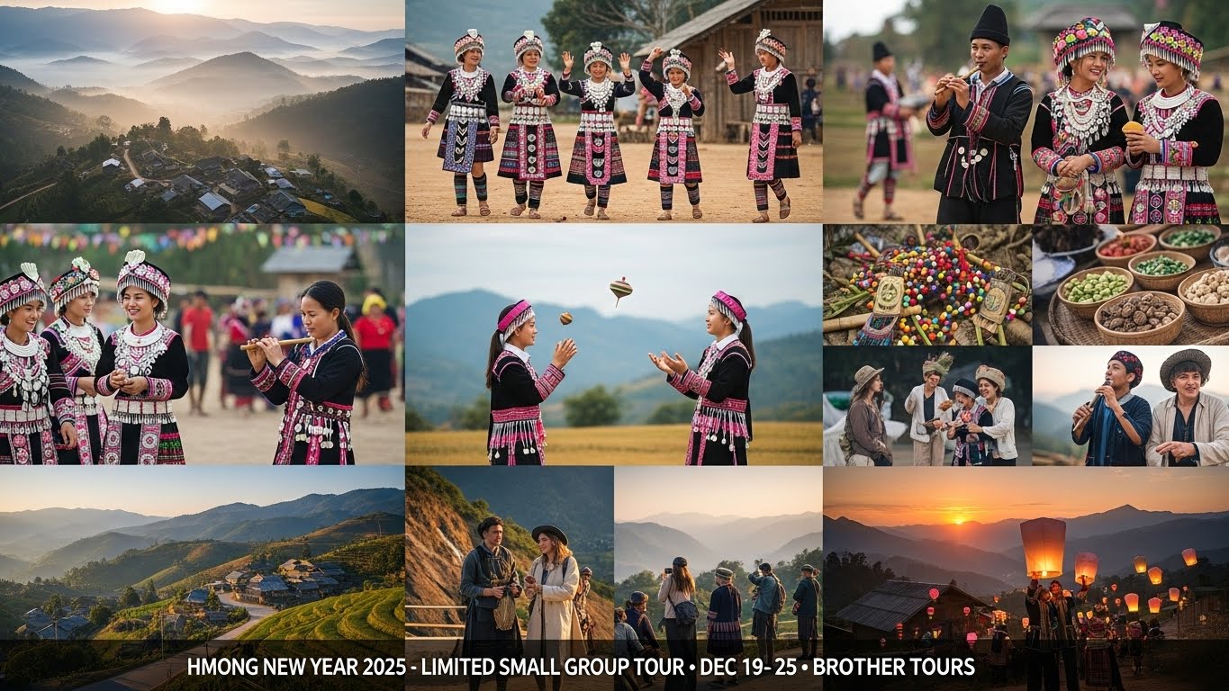 Hmong cultural celebration with traditional costumes in Laos
